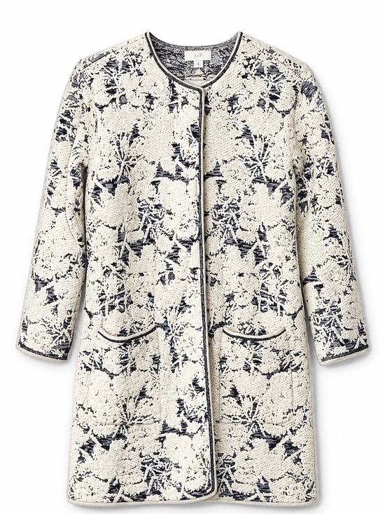 J. Jill Sweaters - J Jill Jacquard Topper Longline Sweater Cardigan Jacket Open Front Floral Small